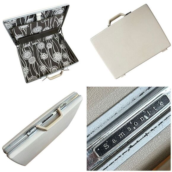 Vintage 60’s 70’s Samsonite Cream Hard Shell Slim Briefcase Attache Floral Inter - Picture 2 of 11